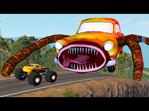Cars Crash Test with Choo-Choo Charles VS TRAIN EATER VS BUS EATER  – BeamNG