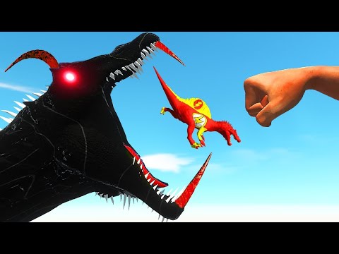 SPINO FLASH vs DARK T-REX OASIS DEATH RUN - Animal Revolt Battle Simulator