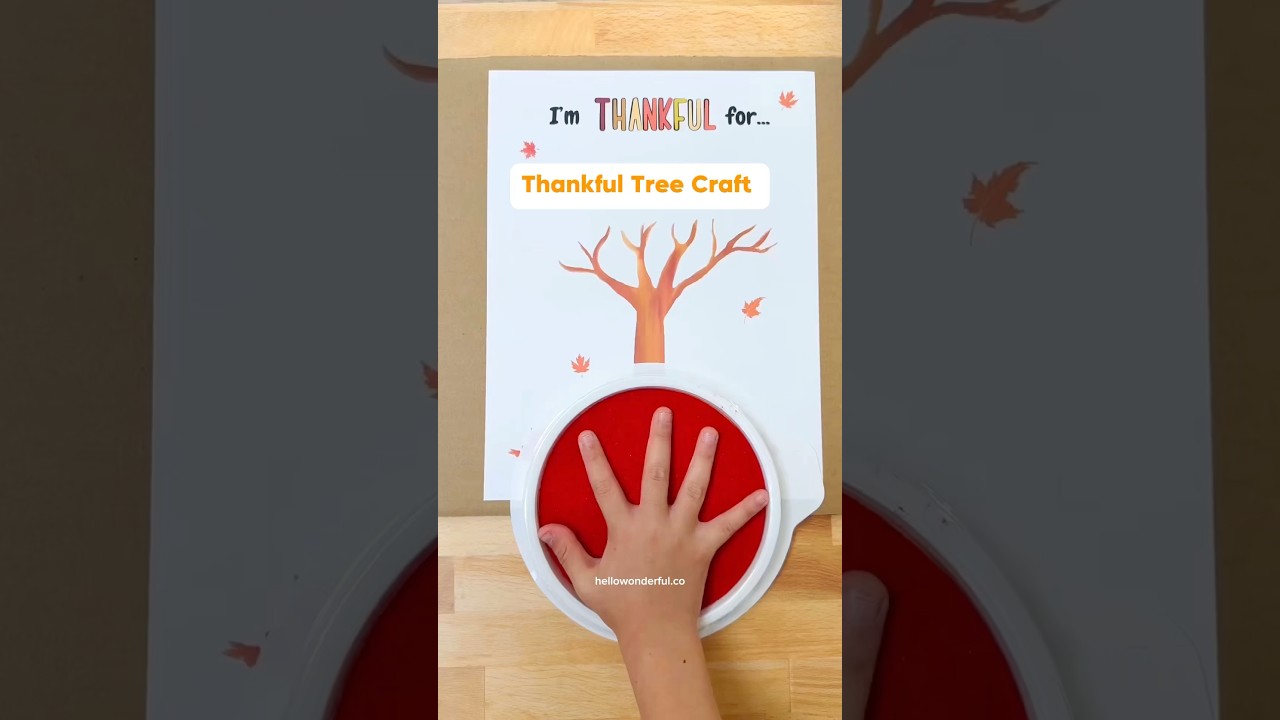Thankful Tree Handprint Art 🍂 get the printable on Plaeful Printables #thanksgivingcraft