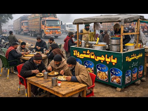 Foggy Highway Dhaba 🚛 | Truck Drivers’ Favorite Breakfast – Real Pakistani Street Food 🇵🇰
