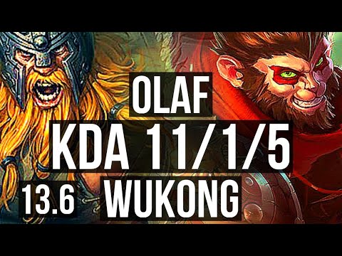 OLAF vs WUKONG (TOP) | Rank 2 Olaf, 11/1/5, 7 solo kills, 66% winrate | TR Challenger | 13.6