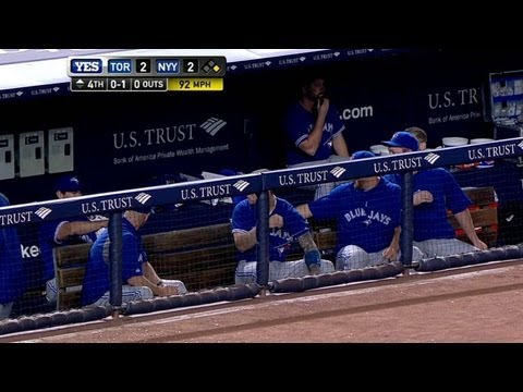Blue Jays duck for cover from foul ball