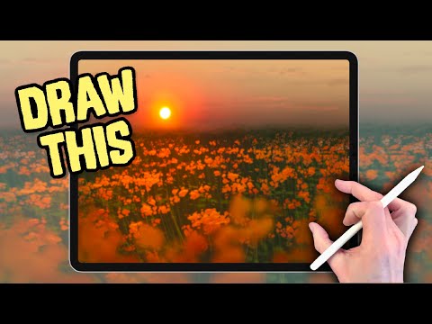 IPAD DRAWING TUTORIAL - easy to follow summer flower fields procreate painting tutorial