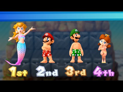 Mario Party 10 Minigames - Mermaid Peach Vs Daisy Vs Mario Vs Luigi (Master Difficulty)