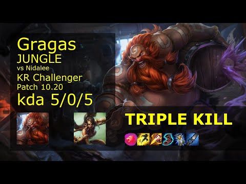 Gragas Jungle vs Nidalee - KR Challenger 5/0/5 Patch 10.20 Gameplay // [롤] 그라가스 vs 니달리 정글