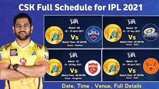 IPL 2021- Chennai Super Kings Full Schedule | CSK all 14 Match Schedule ipl 2021