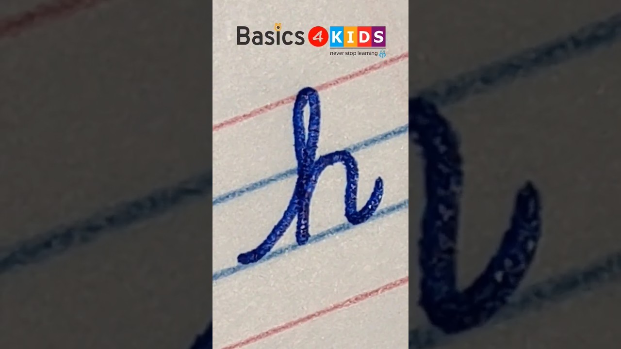 cursive small letter h | small cursive letter h | small letter h in cursive handwriting @Basics4Kids