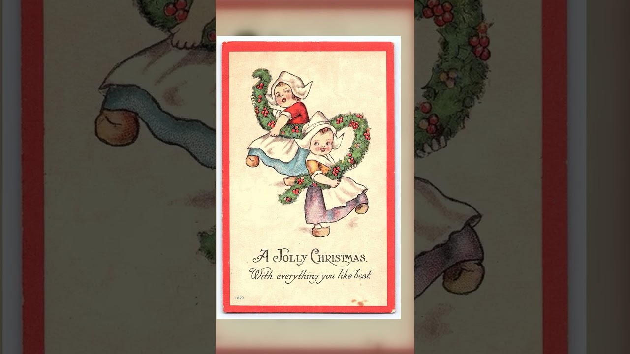 Bergman Jolly Christmas Postcard, Children with Wreath, 1915 Postmark Video