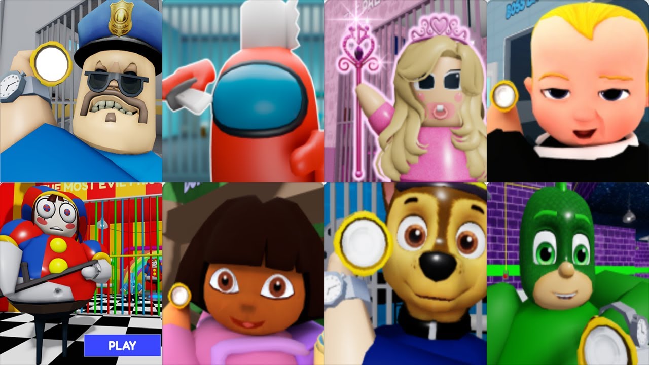 All Games BARRY PRISON RUN Roblox Among Us Barbie Boss Baby Digital Circus Paw Patrol Pj Masks Dora
