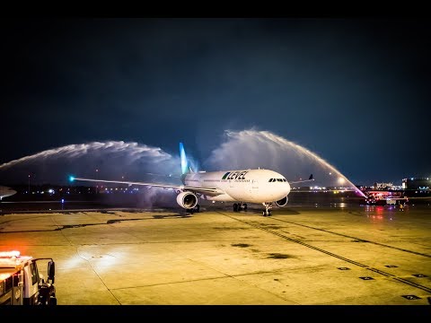 WATER SALUTE - ARRIVAL IN MONTREAL A330 LEVEL INAUGURAL FLIGHT !