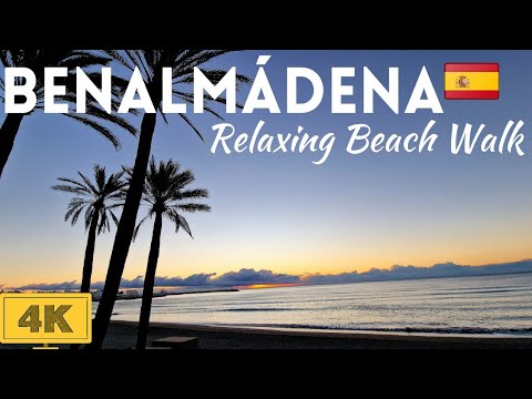 🇪🇦[4K] Relaxing Sunrise Beach Walk on Benalmádena's Beaches in Winter | Costa del Sol, Spain