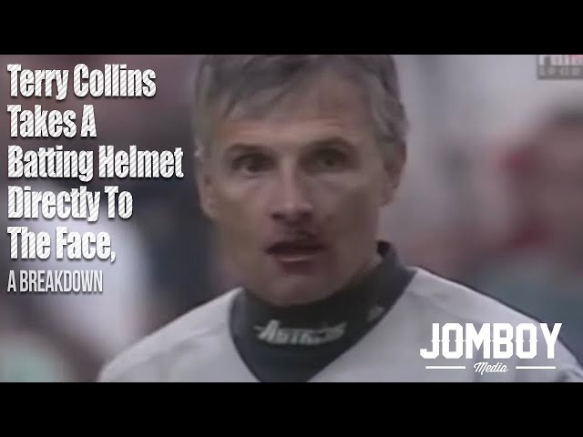 Terry Collins takes a batting helmet directly to the face, a breakdown