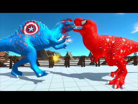 SPIDERMAN T-REX vs CAPTAIN AMERICA SPINOSAURUS DEATH RUN - Animal Revolt Battle Simulator