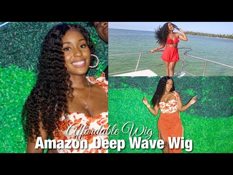 Affordable Amazon Wig. Deep Wave Glueless Clusore Wig! Great for vacation!