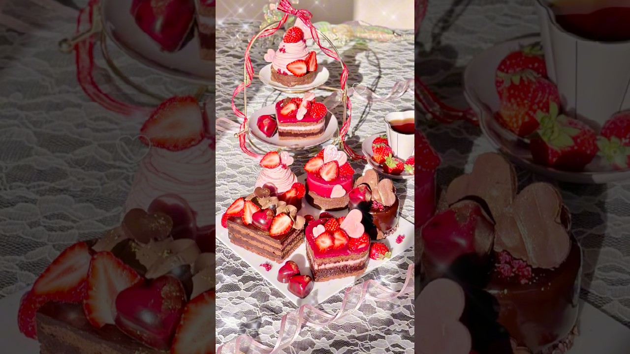 バレンタインケーキセット🍫💭みんなはどれ選ぶ〜❔❔私は苺モンブランとハートケーキ🫖‪❤ #バレンタイン #いちご #チョコレート #vlog #valentine