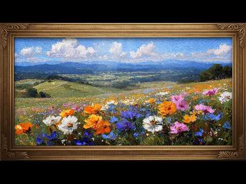 Vintage floral tv art screensaver framed | 2 Hours Oil painting with music 4K