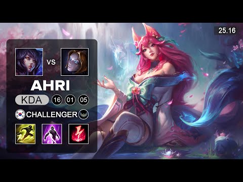 Ahri vs Orianna Mid - KR Challenger - Patch 25.16 Season 15