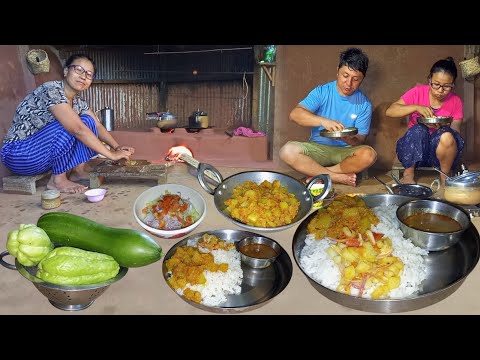 Nepali Village Khana Squash Curry Recipe and Dal With Rice In Village Kitchen||Village Food