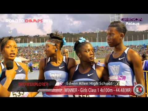 Edwin Allen team on breaking Girls Class 1 4x100m Relay RECORD - Gibson Relays - ROAD TO CHAMPS 2014