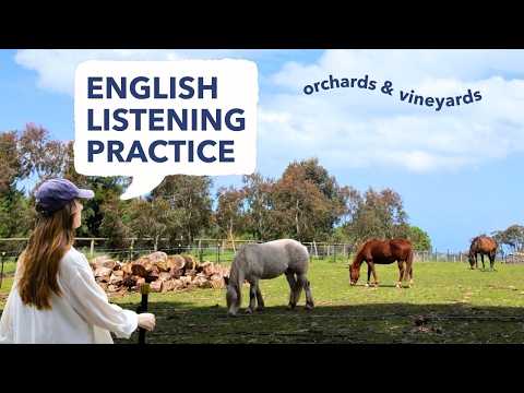 English Listening Practice | A country trail walk past horses, vineyards, & orchards
