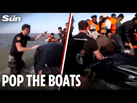 French cops SLASH migrant boat & drag it to shore as conveniently placed BBC crew film scene