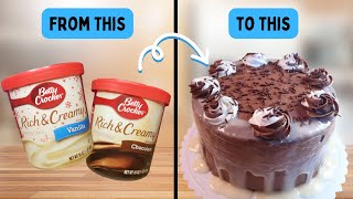 TRICKS to DECORATE a Cake using STORE BOUGHT FROSTING + taste HOMEADE!!