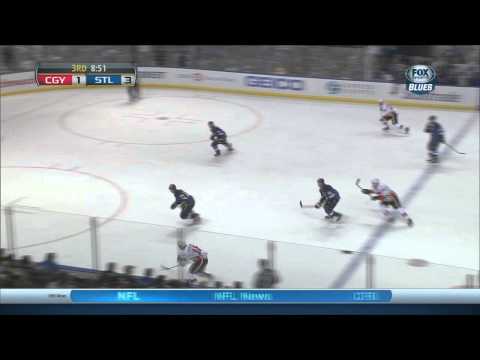 Dennis Wideman hipcheck on Adam Cracknell Calgary Flames vs St. Louis Blues 11/7/13 NHL Hockey.