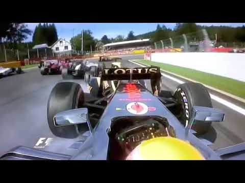 F1 Onboard crash Romain Grosjean bumps into Lewis Hamilton | 2012 Belgian GP multiple car crash