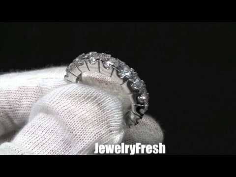 JewelryFresh Rhodium Finish Big Rocks Prong Set CZ Eternity Ring w/ VVS High End Lab Made Diamonds