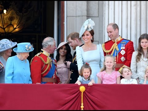 The Royal Family coming out on the balcony for Trooping the Colour Flypast