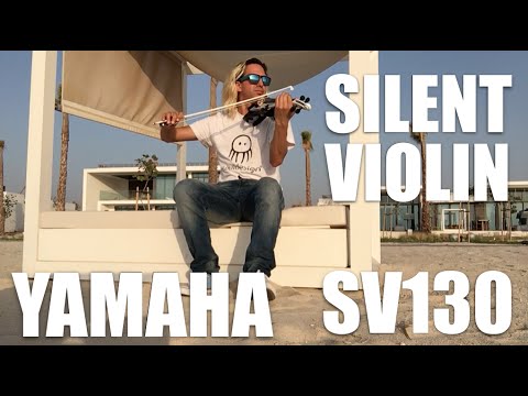 Yamaha Silent Violin SV130 PW with a Sony bluetooth speaker