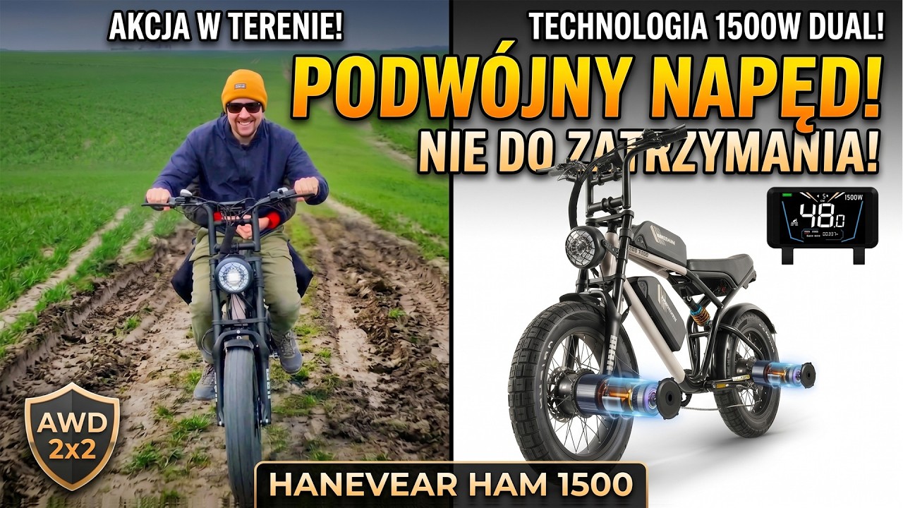 ROWER elektryczny z napędem na 2 KOŁA! 🚀 HANEVEAR HAM 1500 Ten e-bike jest sztosem!