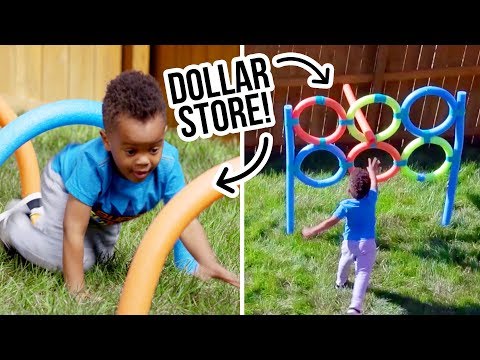 Part of a video titled DIY Dollar Store Backyard Obstacle Course - HGTV Handmade - YouTube