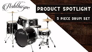 Video thumbnail for Ashthorpe Adult 5-Piece Drum Set with Remo Heads & Brass Cymbals by Ashthorpe