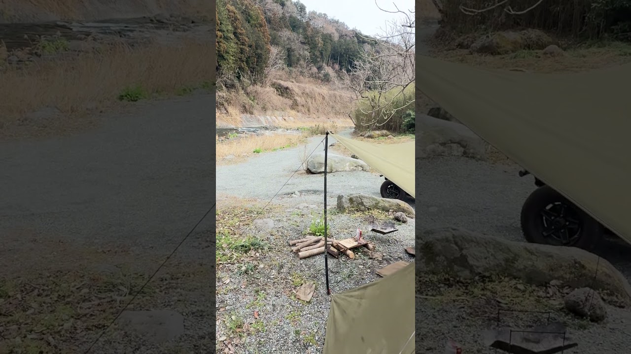 川の前のサイト　川の音が気持ち良い　#楽天トラベルキャンプ　#地べたスタイル #ベアーズ島田キャンプ