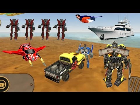Vegas Crime Simulator (Transformer Pickup Truck With Blue Robot Car) Robot Car Fight SuperHero - HD