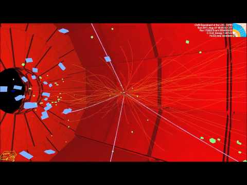 LHC collision event at CMS showing four high energy muons ...