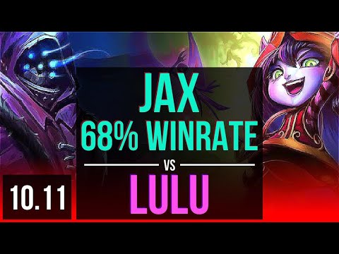 JAX vs LULU (TOP) | 3 early solo kills, 68% winrate, Legendary, KDA 11/3/4 | KR Grandmaster | v10.11