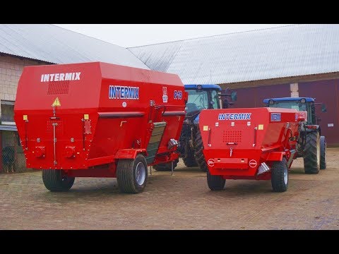 INTERMIX - Dwa poziome paszowozy 6 m3 i 18 m3 z ciągnikami New Holland. Mazowsze 2018.
