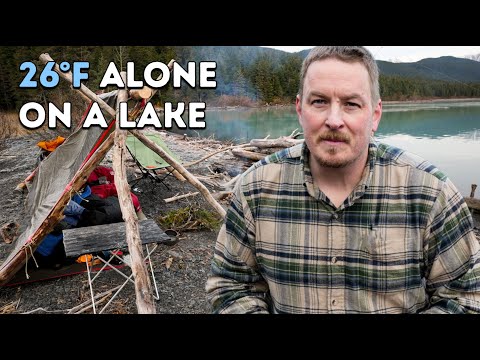 Solo Camping in a Survival Style Shelter Below Freezing