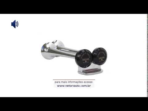 OUÇA O SOM DA BUZINA VT053 - BUZINA 2 CORNETAS CROMADA 12V VETOR