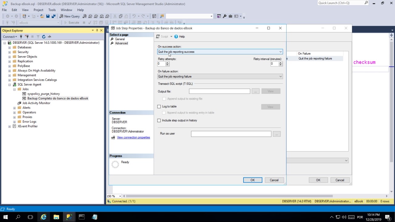 Microsoft SQL Server - 05.Configurando ação em caso de sucesso ou falha.