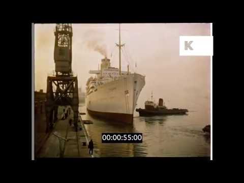 Liners Docking, HMS Queen Elizabeth, 1950s UK, 35mm