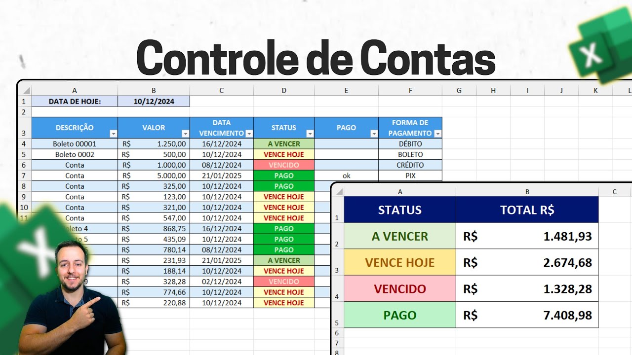 Como Fazer Planilha de Contas a Pagar com Vencimentos e Status Automatico | Baixar Grátis