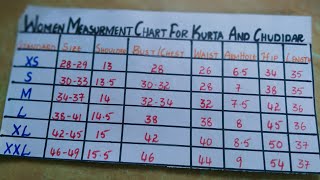 Womens measurement chart for kurthi & churidar