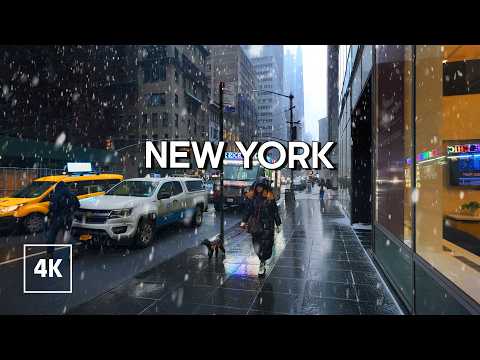 Winter Walk in MANHATTAN Light Snow in New York Walking tour NYC
