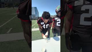 STAMPEDERS EXPERIENCE BAGGED MILK FOR FIRST TIME ???? #canada #milk #cfl #football #stampeders