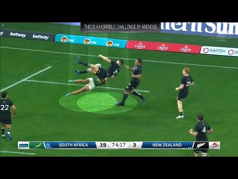 Kurt-Lee Arendse HORRIFIC Aerial Challenge On Beauden Barrett | South Africa vs All Blacks 2022