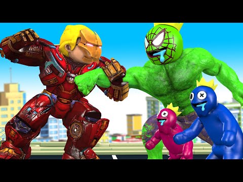 Super Hero Nick transform Hulk Buster vs Giant Zombie Rainbow Friends (blue) - Scary Teacher 3D Fun