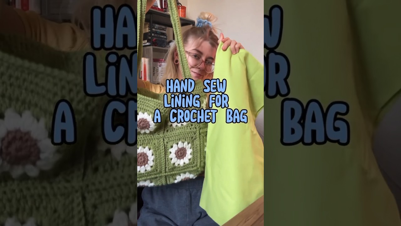 Hand Sew Lining For Our Crochet Tote Bag 🧶 #crochetbag  #crochetideas #crochetfun #tote